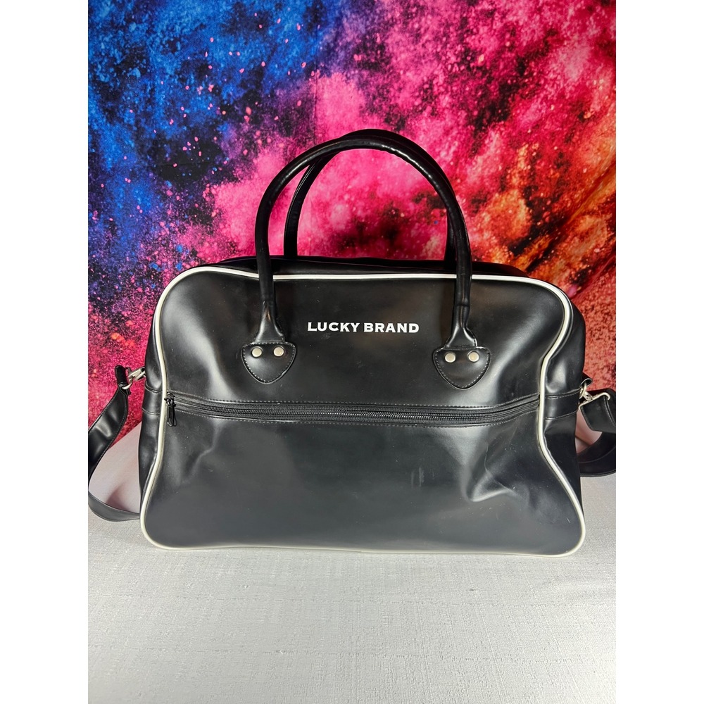 Vintage Lucky Brand Black Vegan Leather Weekend Duffle 90s Travel Retro Style